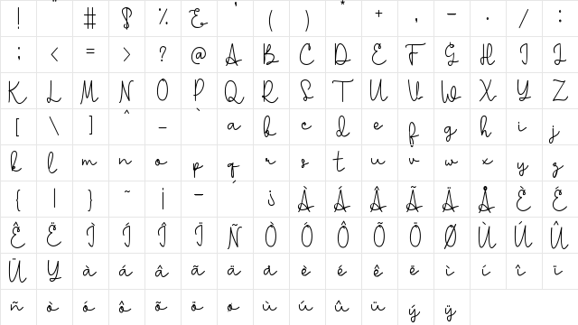 Lovely Regular  glyph index