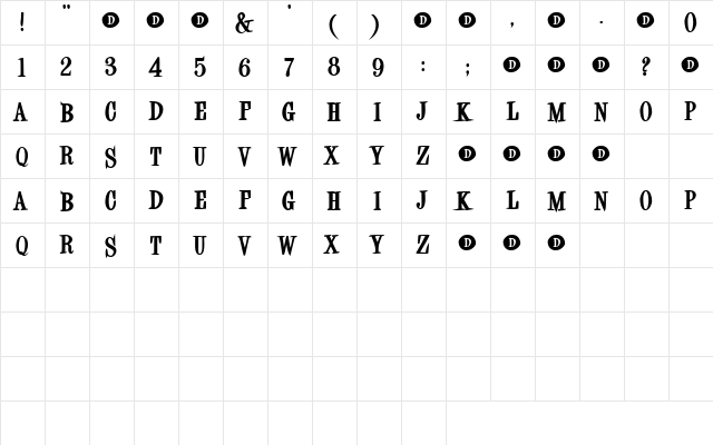 Metric Regular  glyph index