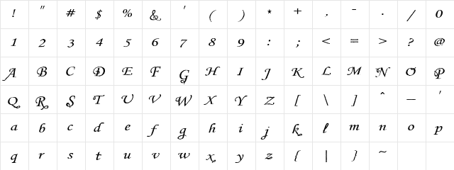 LDJ Aunt Elizabeth Regular  glyph index