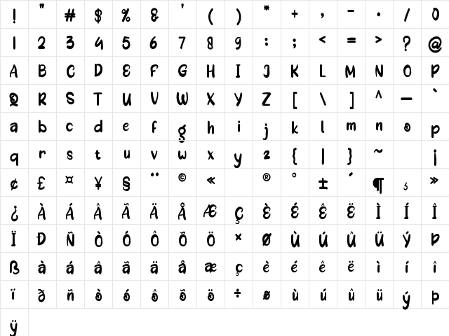 Arumi Regular  glyph index