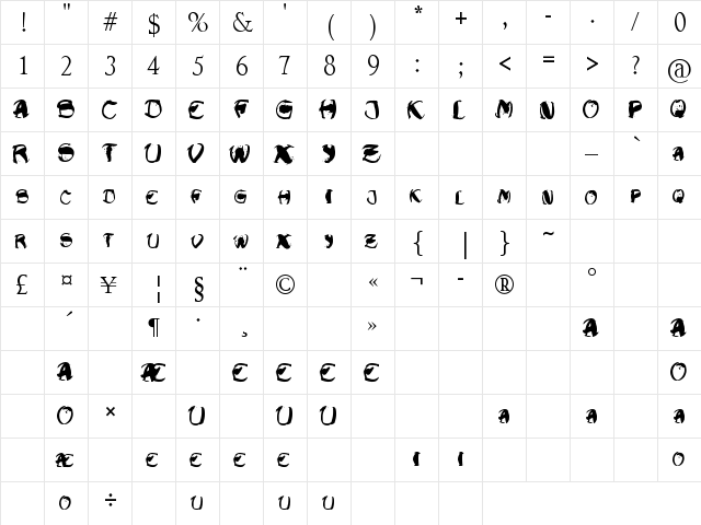 Raslani Shaashimov Regular  glyph index