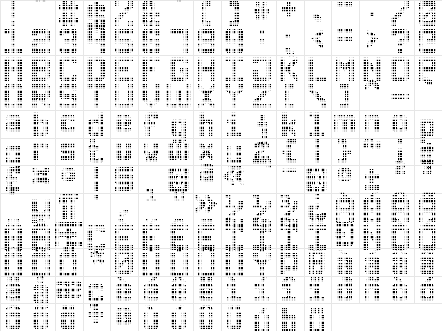 Triple Dot Digital-7 Regular  glyph index