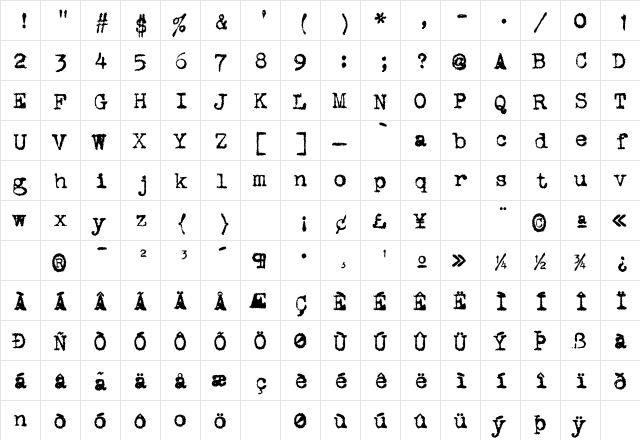 VTCorona Regular  glyph index
