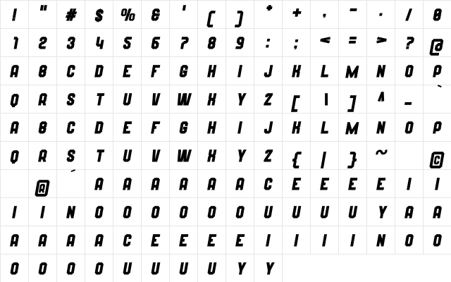 Wynford Solid Italic  glyph index