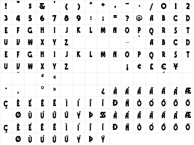 Telegraph Regular  glyph index