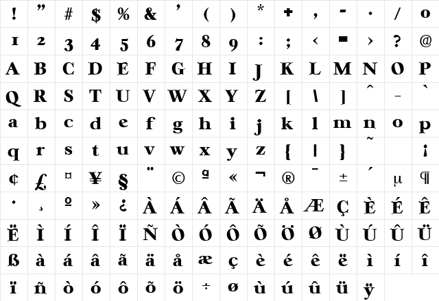 Casablanca-Serial-Heavy Regular  glyph index