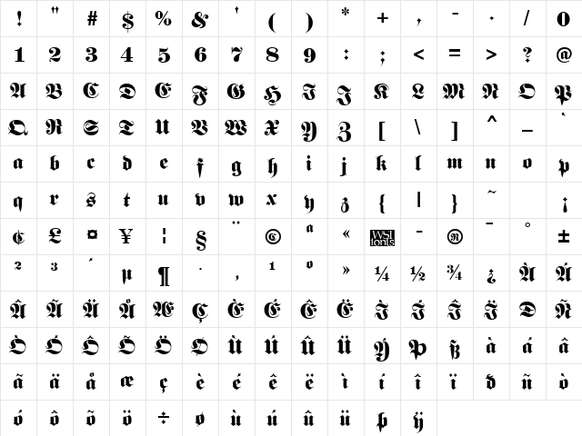 Luftwaffe Regular  glyph index