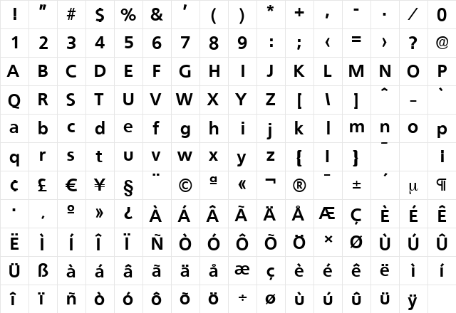 QuebecSerial-Xbold Regular  glyph index