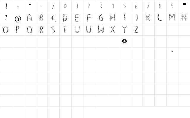 Springy Regular  glyph index