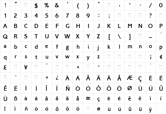 Corinthian Medium Regular  glyph index