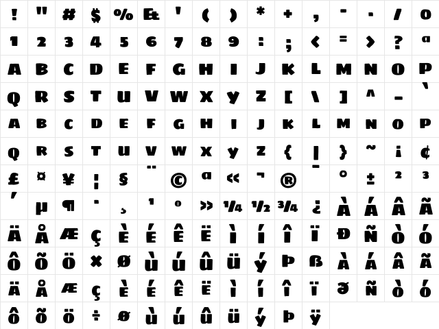 Sigmar One Regular  glyph index