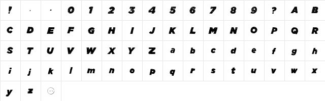 Manhattan Hand Bold Italic  glyph index