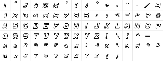 Bachelor Pad Shadow JL Italic  glyph index