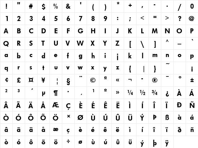 FuturaNo7TMed Regular  glyph index