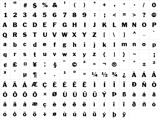 Philadelphia Normal  glyph index