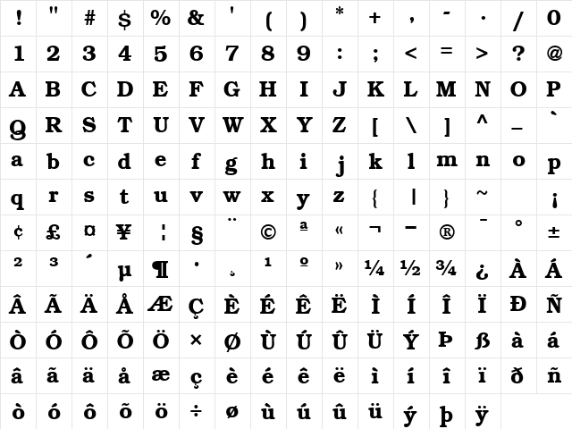 BookmanSSK SemiBold  glyph index