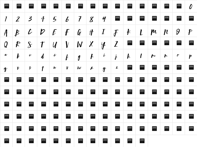 Mind Rush - Demo Regular  glyph index
