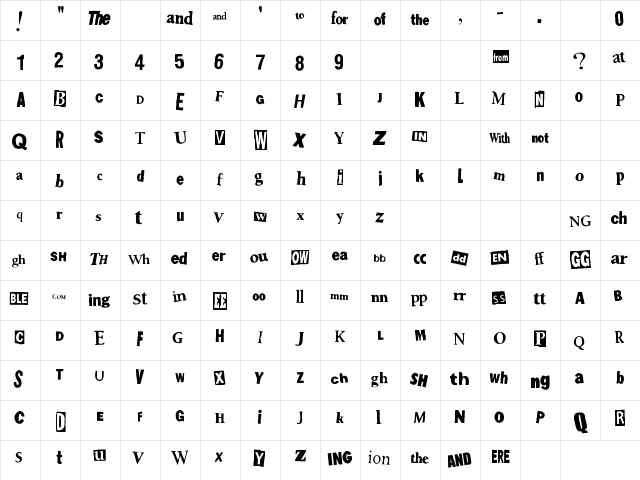 Shoplifter Regular  glyph index