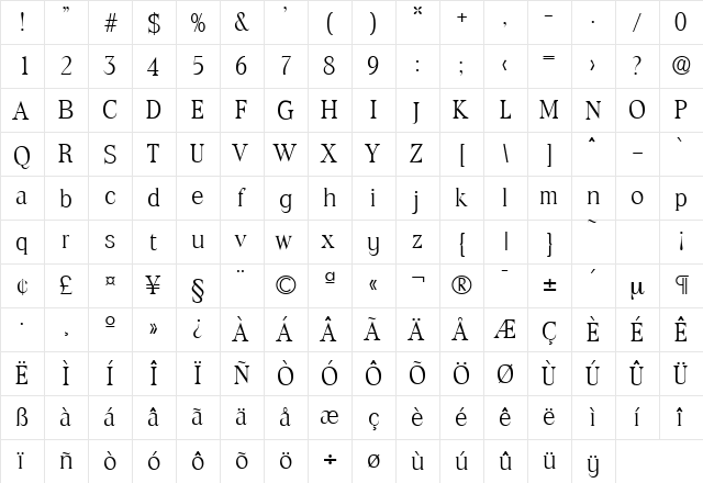 Toledo-Serial-Light Regular  glyph index