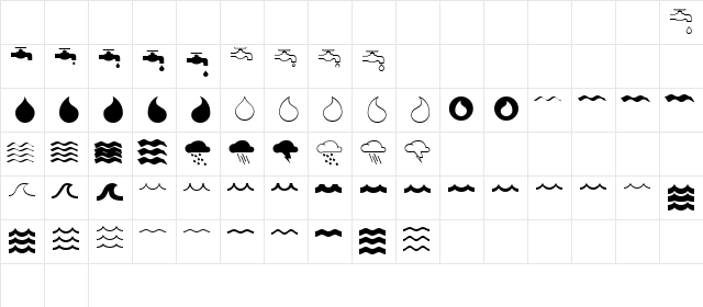 MostlyWaves Regular  glyph index