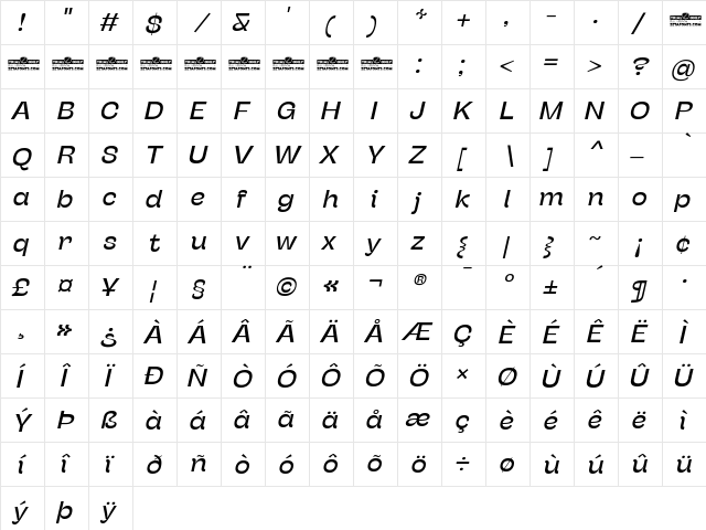 Stinger Fit Trial Italic  glyph index