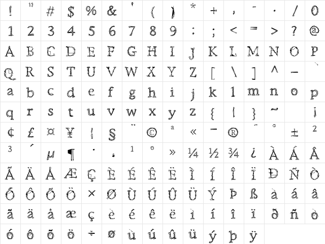 Citore Regular  glyph index