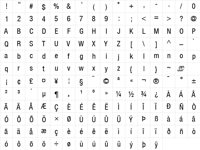 Context Reprise Condensed SSi Condensed  glyph index
