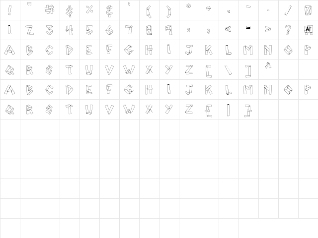 LD Plank Regular  glyph index