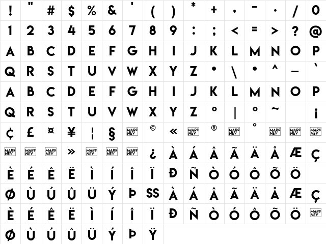 Lemon/Milk Regular  glyph index