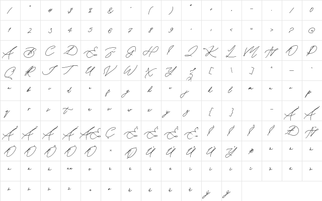 Keraton Regular  glyph index