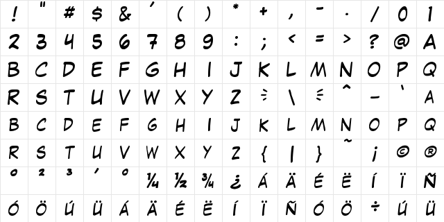 Laffayette Comic Pro Regular  glyph index