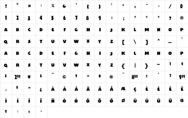 99 Black  glyph index