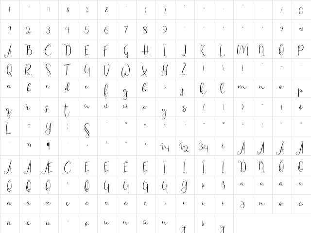 Haertbel Script Regular  glyph index