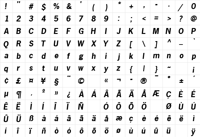 MacroBlackSSK Bold Italic  glyph index