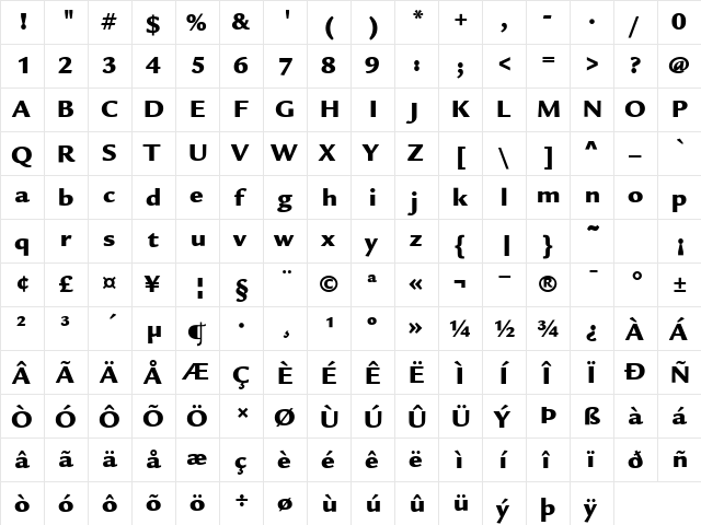 LegacySansITC-Ultra Ultra  glyph index