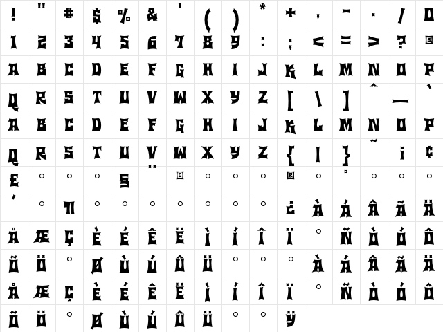 Machohouse Regular  glyph index