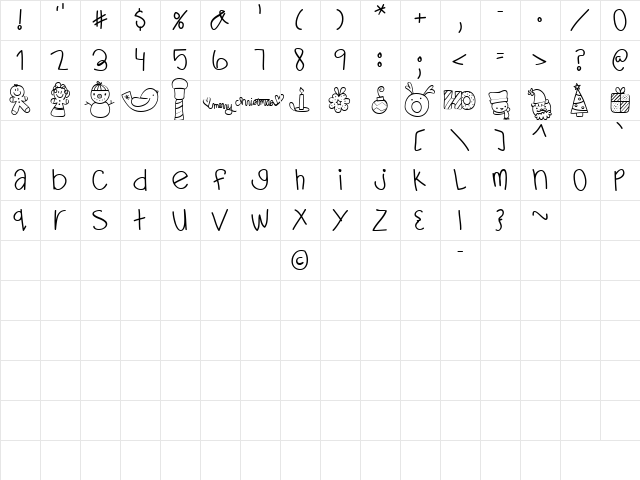 MTF Dear Santa Regular  glyph index