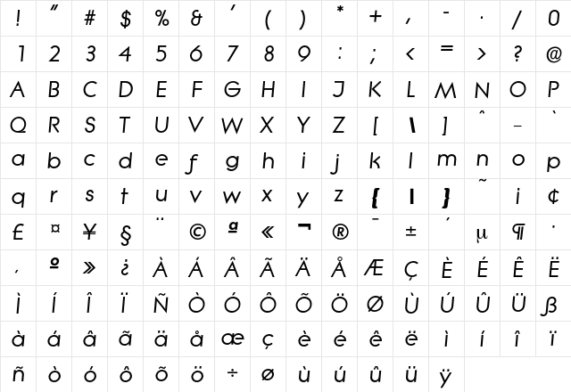 Litera-BoldIta Regular  glyph index