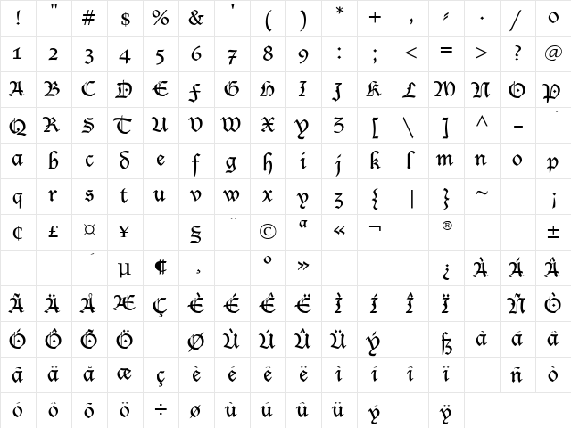 Blecklet Regular  glyph index