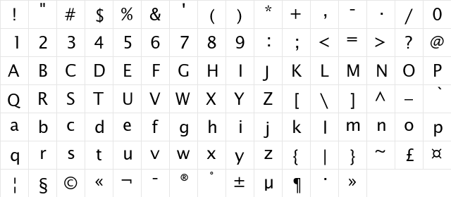 OfficeTypeSansC Regular  glyph index