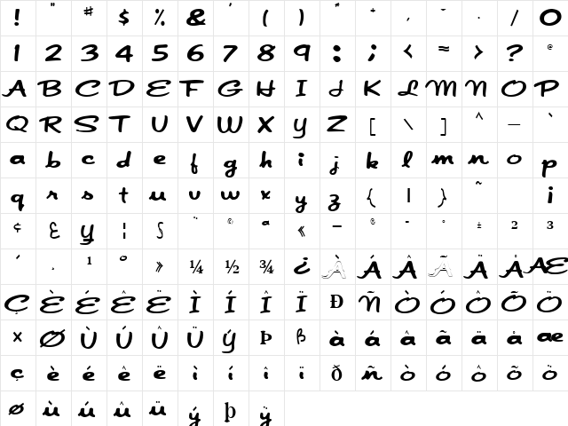 JapanScript911 Regular  glyph index