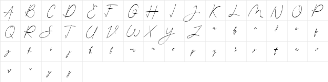 Sweghand Reguler  glyph index
