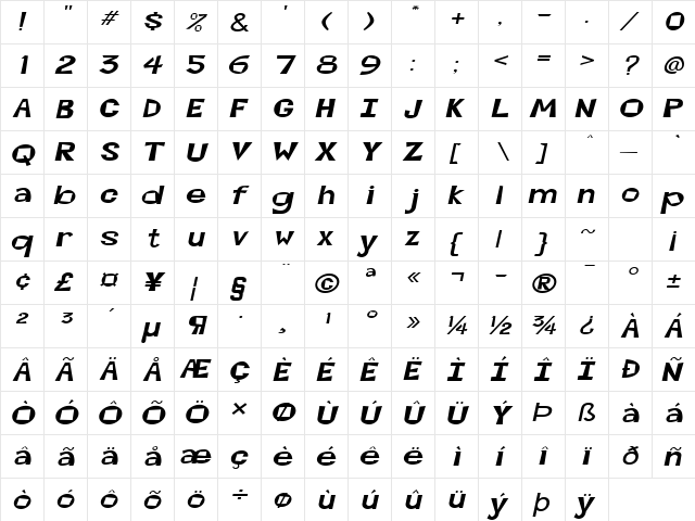 MagooExtended Italic  glyph index