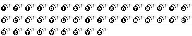 RMBomb Regular  glyph index