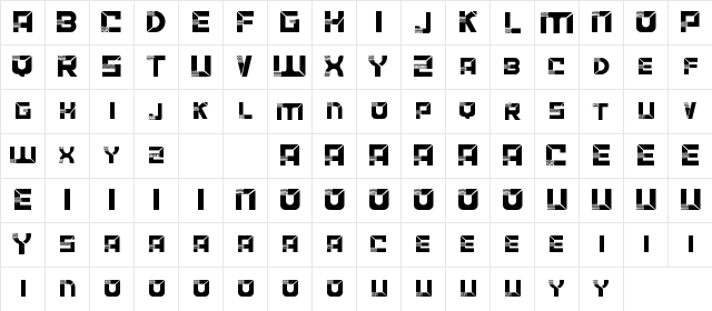 ACCELERARE Demo Regular  glyph index