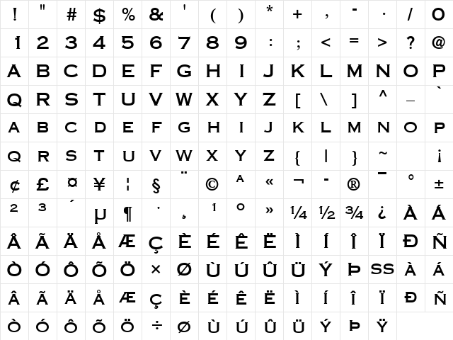 Ironclad Bold  glyph index