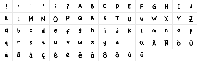 Bubbly Regular  glyph index
