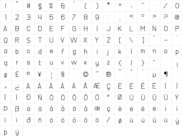 Supermarketed Regular  glyph index