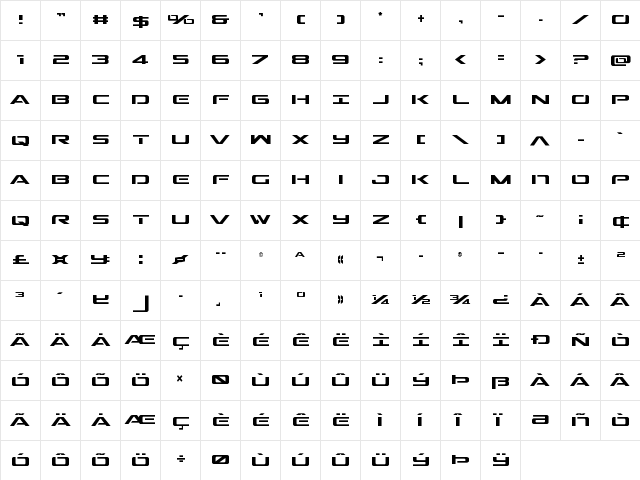 Outrider Condensed Condensed  glyph index