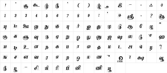 Kamaas Regular  glyph index